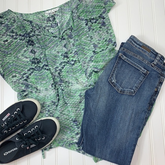 CAbi Darby green snake print top EUC S - Picture 1 of 11